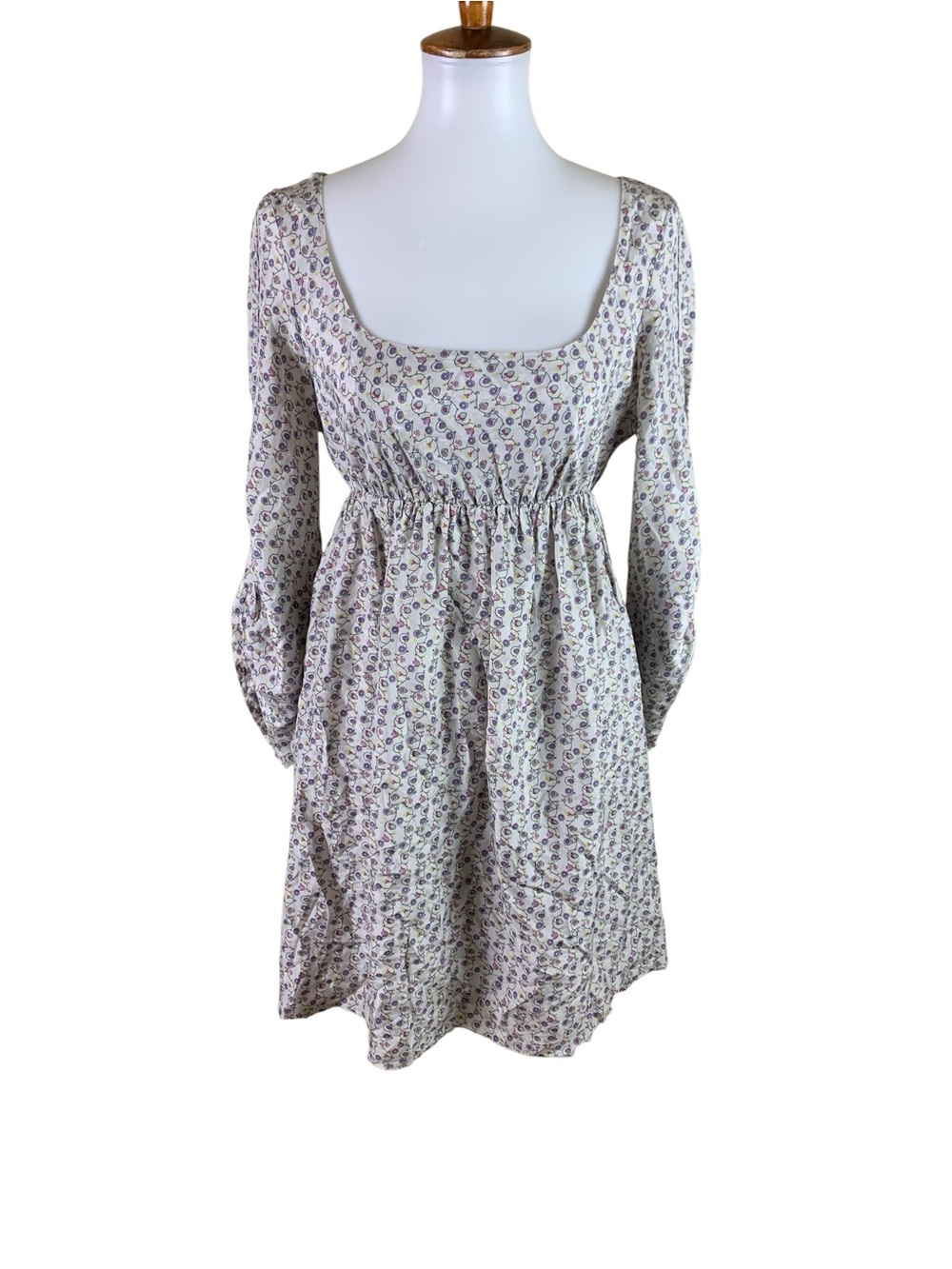 Manila Grace Silk Floral Empire Waist Puff Sleeve Romantic Dress Made Italy M